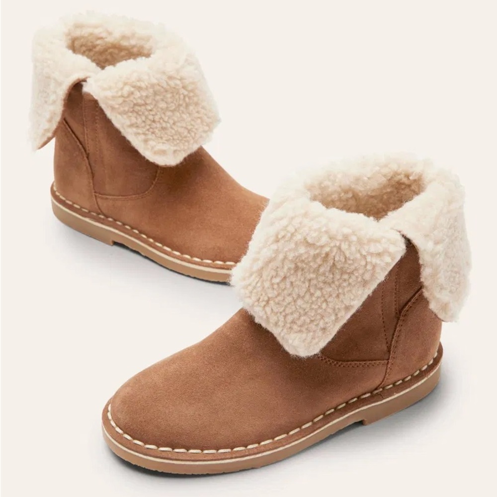 Mini Boden Tan Shearling-Lined Kids Boots Cosy Suede Boots 12.5 NWB